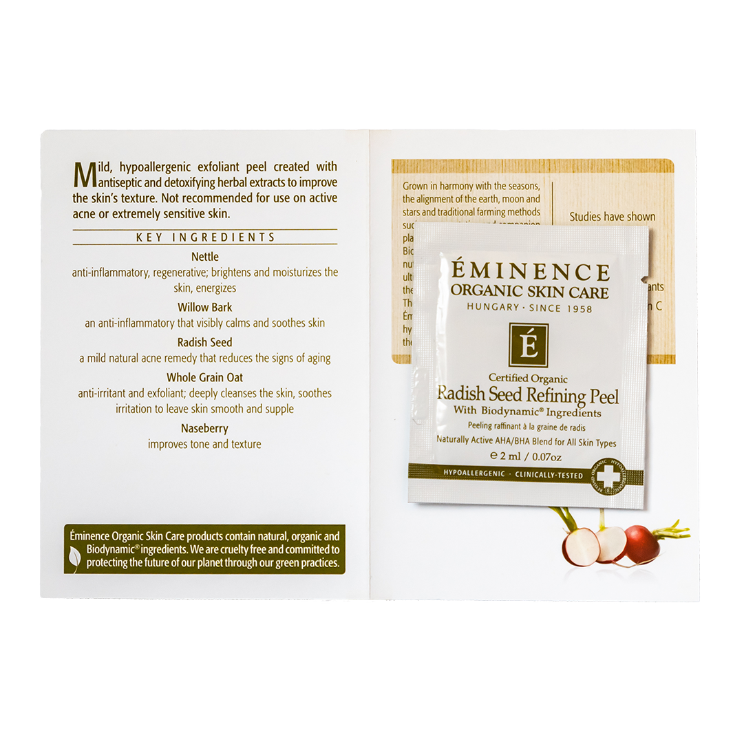 eminence organics radish seed refining peel sample