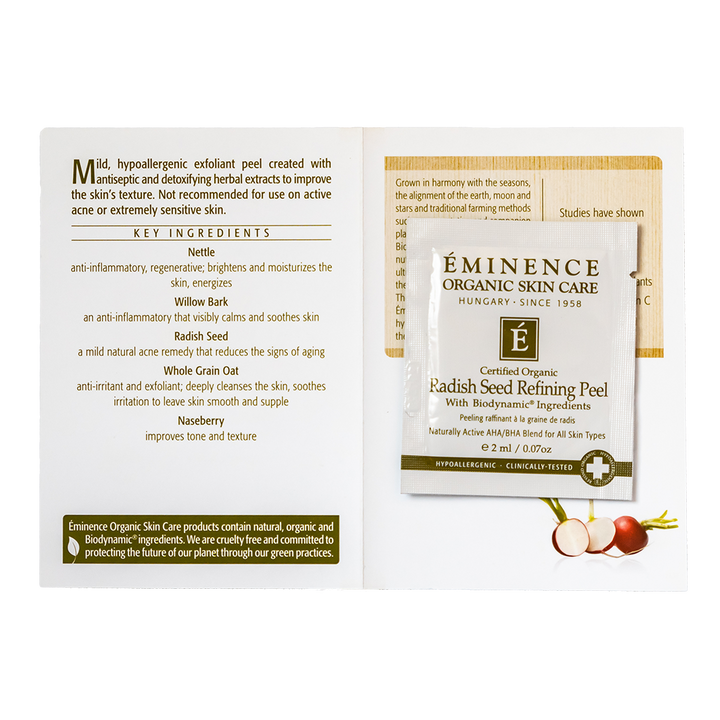 eminence organics radish seed refining peel sample