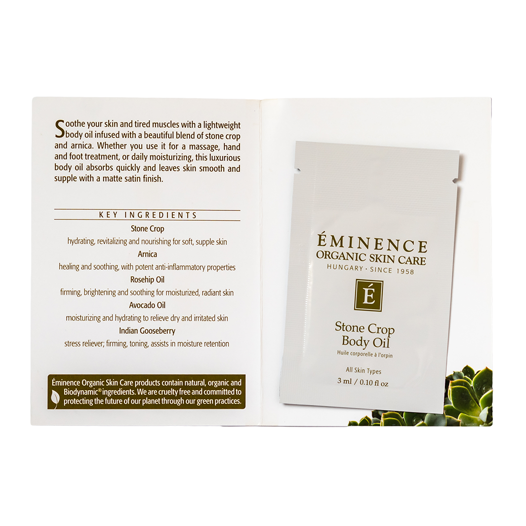 eminence organics stone crop body oil sample