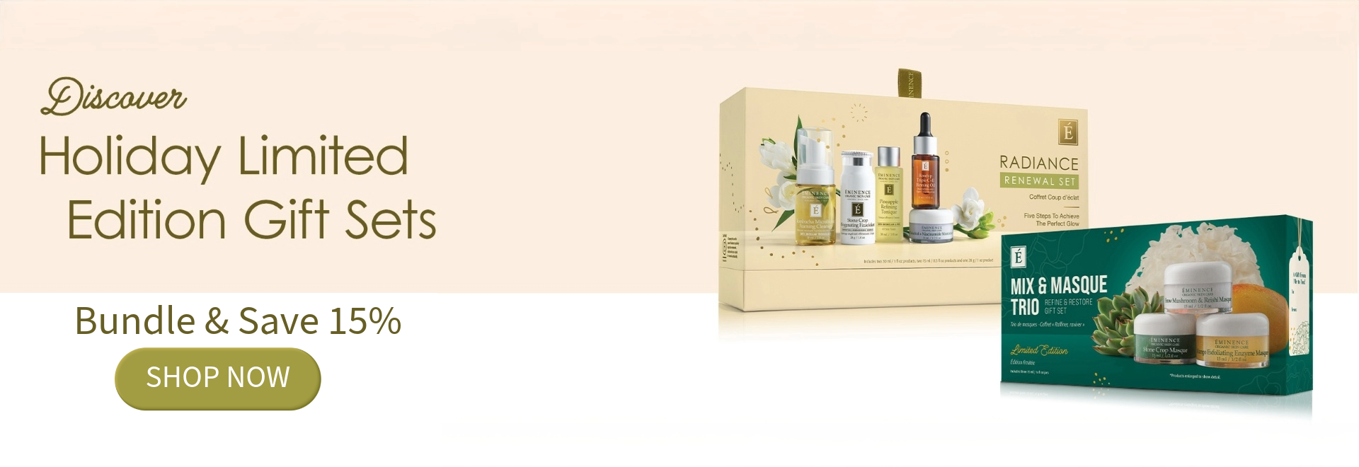 Eminence Organics Holiday LImited Edition Gift Sets homepage banner
