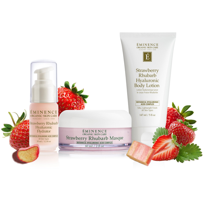 Eminence Organics Strawberry Rhubarb Trio - Limited Edition bundle on a white background