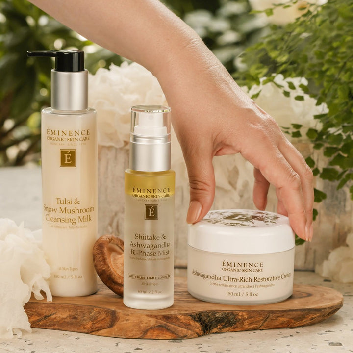 Eminence Organics Ashwagandha Ultra-Rich Restorative Cream life style including pure forrest collection 