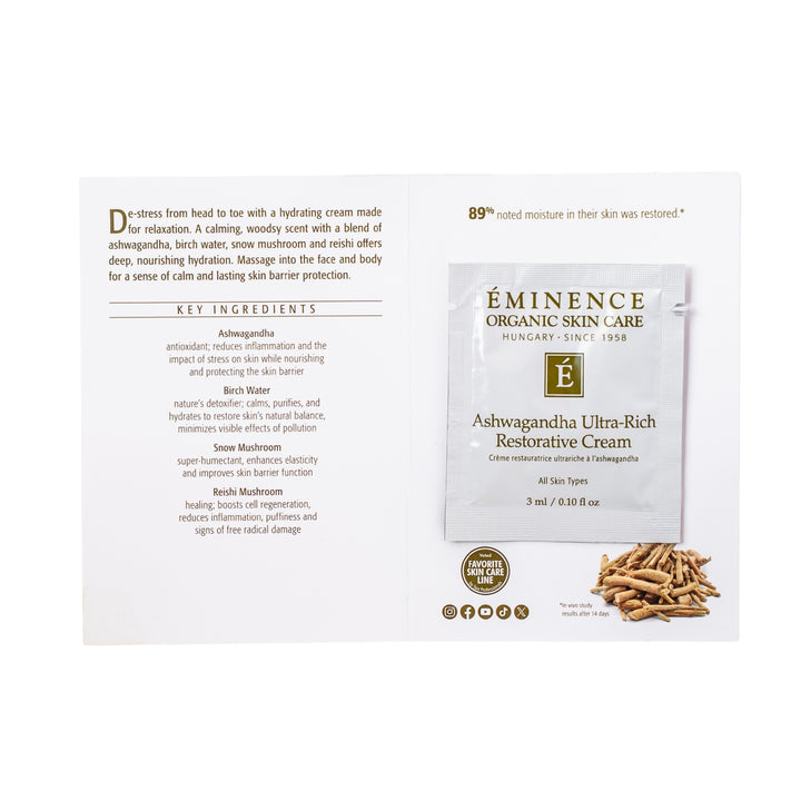 Eminence Organics Ashwagandha Ultra-Rich Restorative Cream sample size on a white background