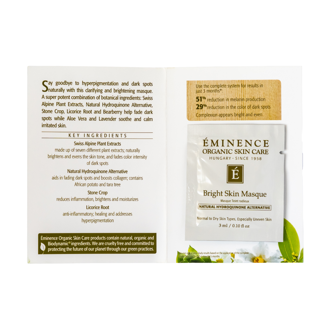 Eminence Organic Skin Care Bright Skin Masque sample packaging on a white background