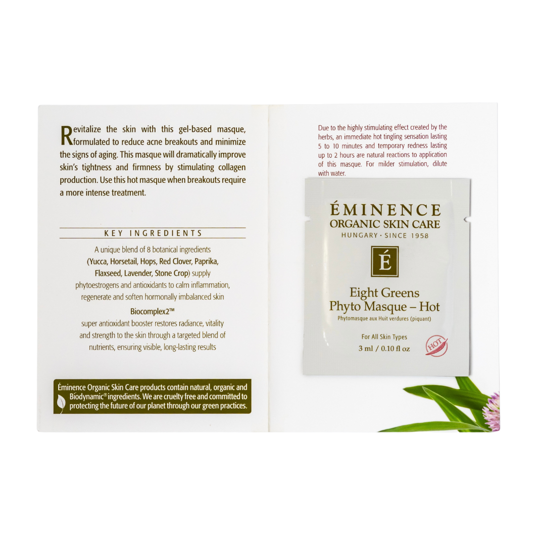 Eminence Organic Skin Care Eight Greens Phyto Masque Hot sample packaging on a white background