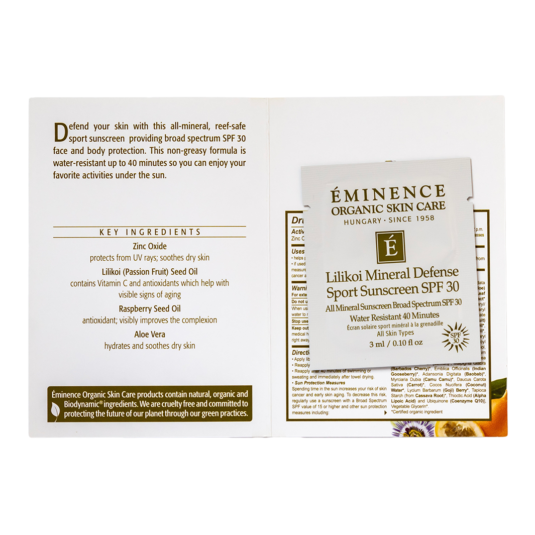 Eminence Organics Lilikoi Mineral Defense Sport Sunscreen SPF 30 sample size