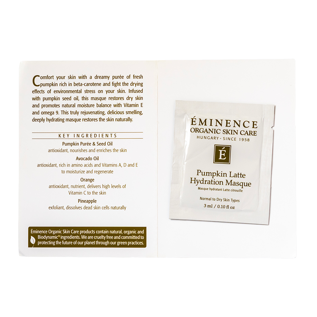 Éminence Organic Skin Care Pumpkin Latte Hydration Masque sample packaging on a white background