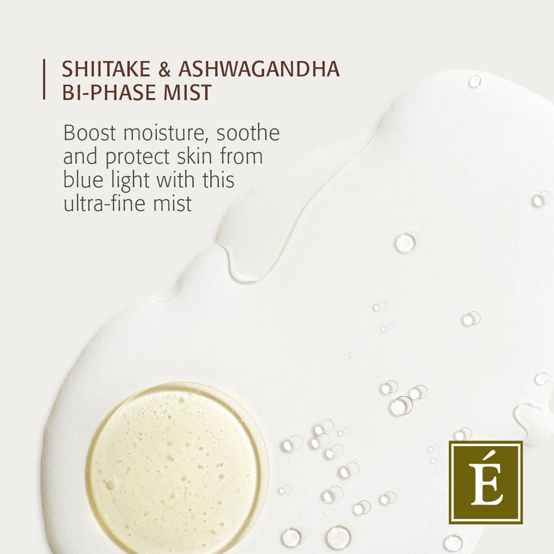 Eminence Organics Shiitake & Ashwagandha Bi-Phase Mist swatch with information