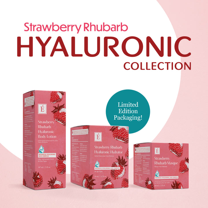 Eminence Organics Strawberry Rhubarb Hyaluronic Acid Limited Edition Packaging collection 