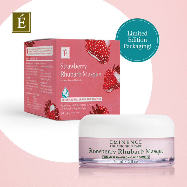 Eminence Organics Strawberry Rhubarb Masque - Limited Edition with a pink background