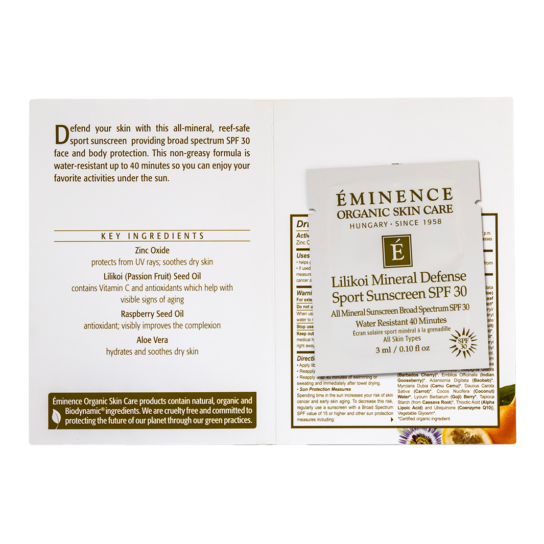 eminence organics lilikoi mineral defense sport sunscreen spf30 sample