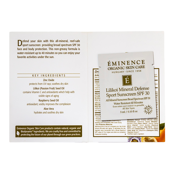 eminence organics lilikoi mineral defense sport sunscreen spf30 sample