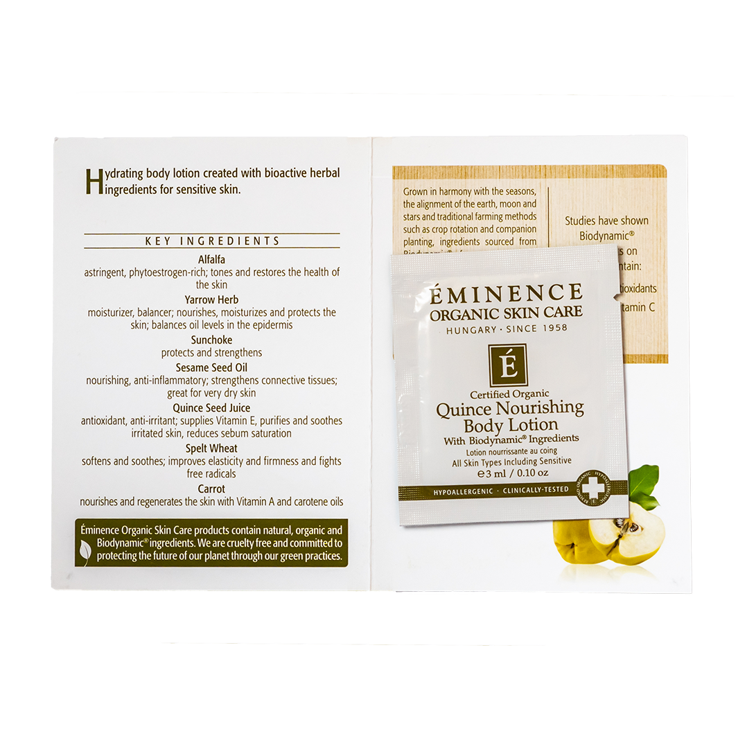 eminence organics quince nourishing body lotion sample